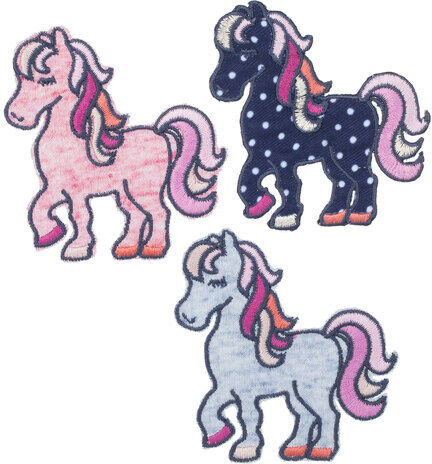buttinette Applikationen "Fantasie-Pferde", Größe: 6,5 cm x 6 cm, Inhalt: 3 Stück