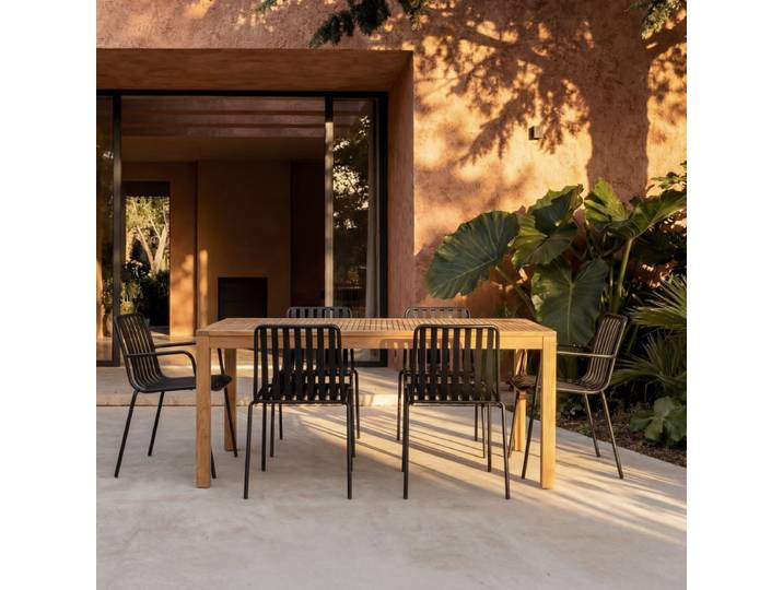 Gartenmöbel Set aus massivem Teak und schwarzem Metall 6 Plätze Teo - Schwarz - Teak