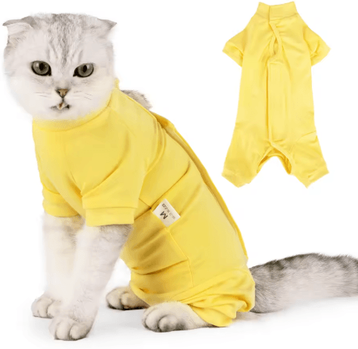 Inspire Picks Comfort Shield Cat Recovery Suit For Post Surgery Healing & Protection yellow s