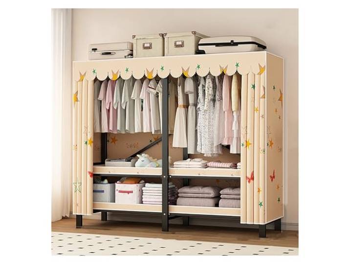MmcdylyhEU Faltbarer Tragbarer Kleiderschrank Mit Abdeckung, Metall-Kleidungsorganisator for Schlafzimmer, Kleiderständer for Aufhängen Von Kleidung(Yellow,190cm/74.8inch)