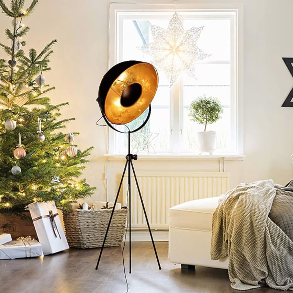 Alpinaluz Lámpara de pie trípode de metal negro estilo proyector Alt. 192 cm