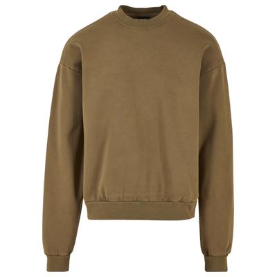 Sweater URBAN CLASSICS "Urban Classics Herren Acid Washed Crew", Herren, Gr. 5XL, braun (summerolive), 70% Baumwolle, 30% Polyester, unifarben, Rundhals, Sweatshirts Sweater