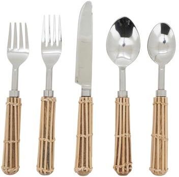 Saro Lifestyle Wicker Handle Flatware Set - Stainless Steel Dining Utensils for Everyday & Entertaining