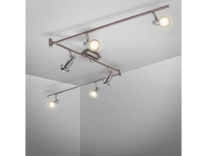 B.K.Licht - LED Deckenlampe schwenkbar, warmweiße Lichtfarbe, GU10 Fassung, LED Deckenleuchte, Lampe, Wohnzimmerlampe, Schlafzimmerlampe, Küchenlampe, 180x7x14,7 cm, Matt-Nickel-Chrom
