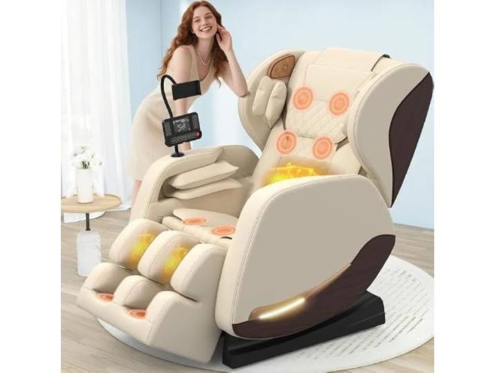 yewglen Ganzkörper Massagesessel mit Wärmefunktion,14 Ganzkörper-Massagerollen,8 Airbags,Schwerelosigkeit,Bluetooth-Lautsprecher,12 cm verstellbare Fußstütze,Touchscreen-Controller