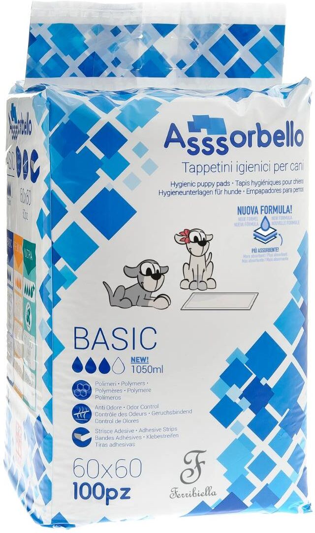 Ferribiella 1 CONF. 60 x 60 cm 100 pz Tappetini Igienici per Animali Assorbello BASIC