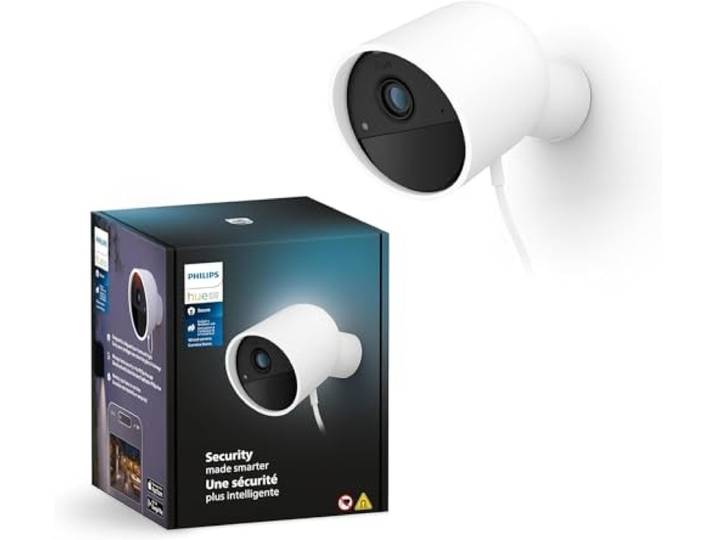 Philips Hue Secure\, Caméra HD 1080P Filaire\, Utilisation intérieure ou extérieure\, contrôle avec Une Seule Application\, Blanc