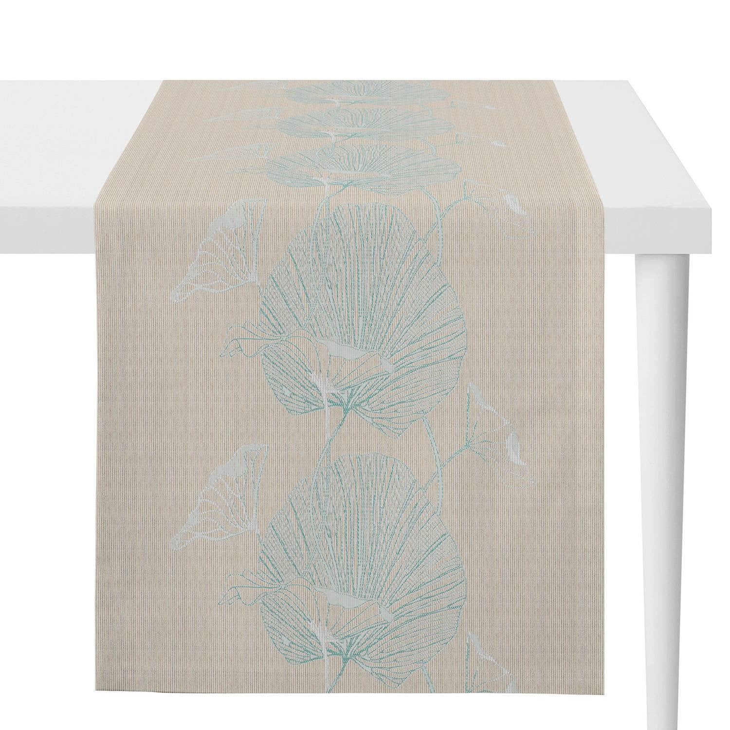 home24 Tafelloper Nora Beige/Zand met bloemmotief B/D/H: 140 x 48 x 0 cm