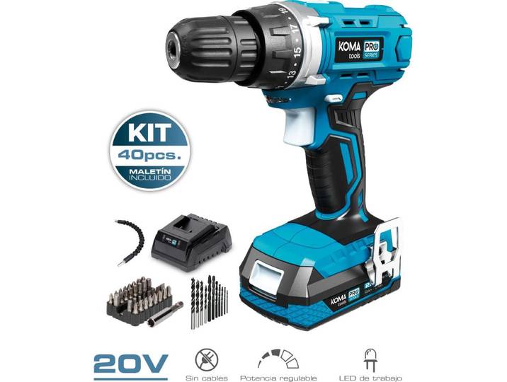 Kit Perceuse Visseuse Koma Tools 20v Polyvalence Et Puissance Avec 40 Accessoires. - Koma Tools