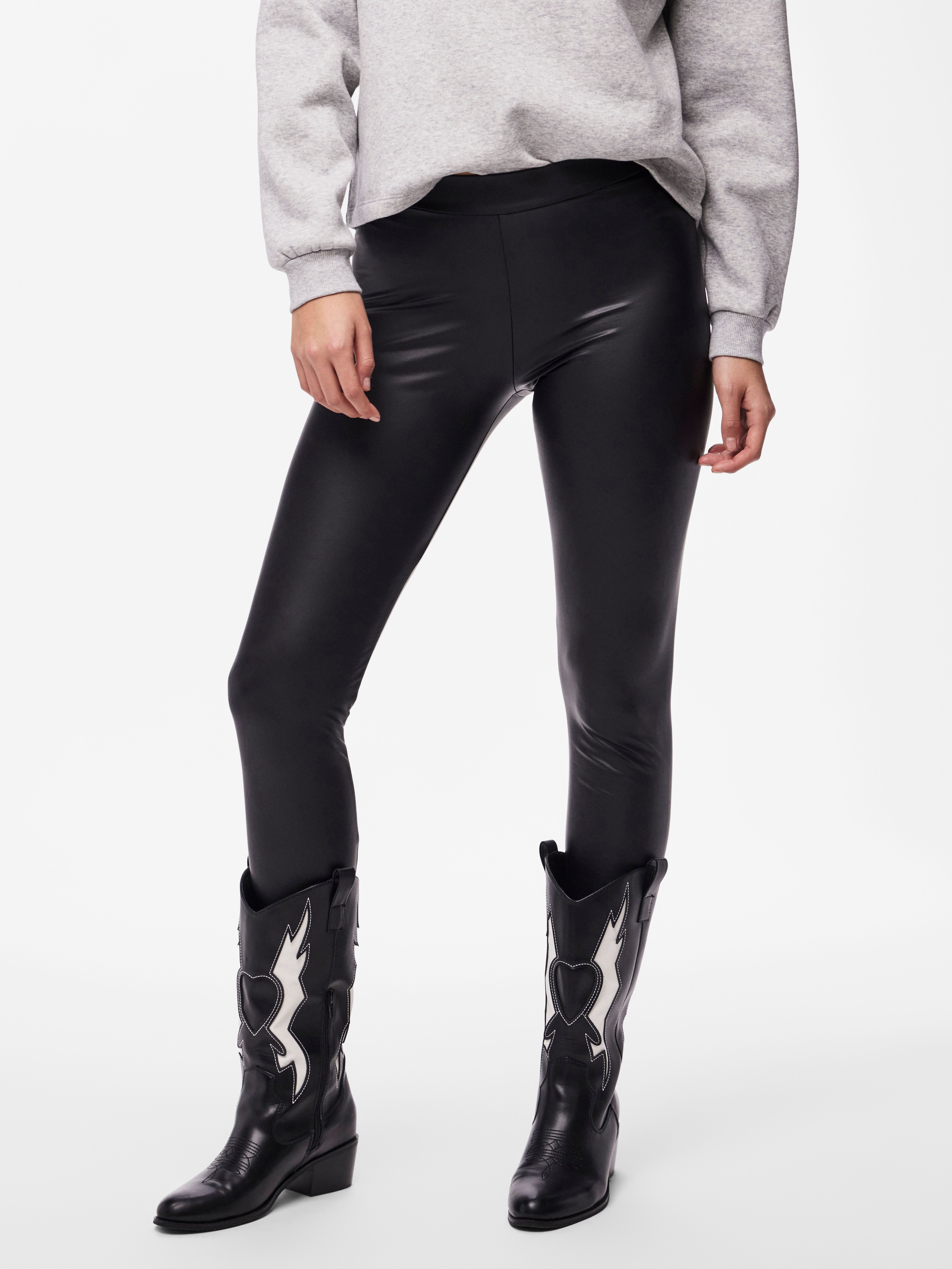 Leggings PIECES "PCNEW SHINY FLEECE LEGGINGS NOOS", Damen, Gr. S (36), N-Gr, schwarz, Jersey, Obermaterial: 90% Polyester, 10% Elasthan, unifarben, normal, Hosen Leggings schwarz S (36), N-Gr