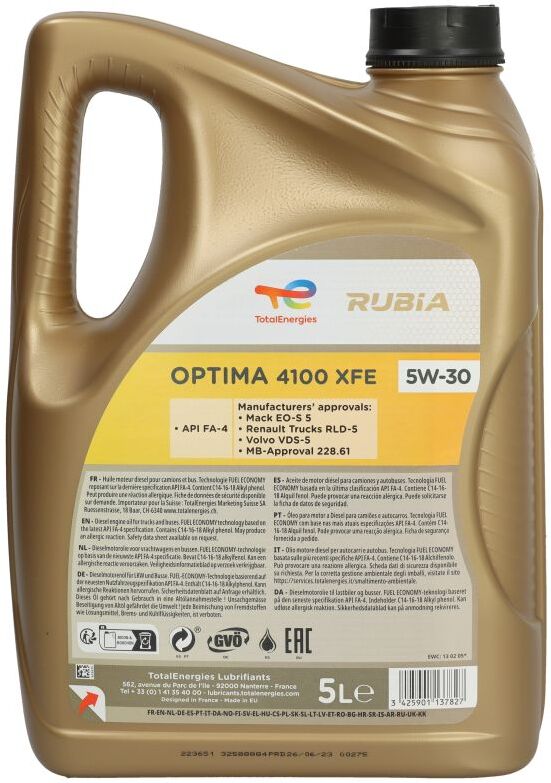 Motoröl TotalEnergies 2223651 RUBIA OPTIMA 5W30 5L