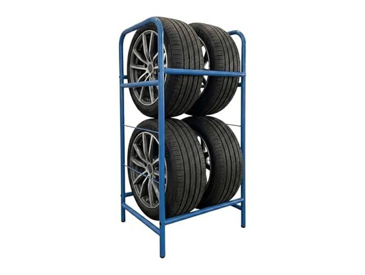 Relaxdays Rack à pneus pour 4 pneus\, 106 x 53 x 43 cm\, 200 kg\, acier\, bleu 2 niveaux\, rangement pneus