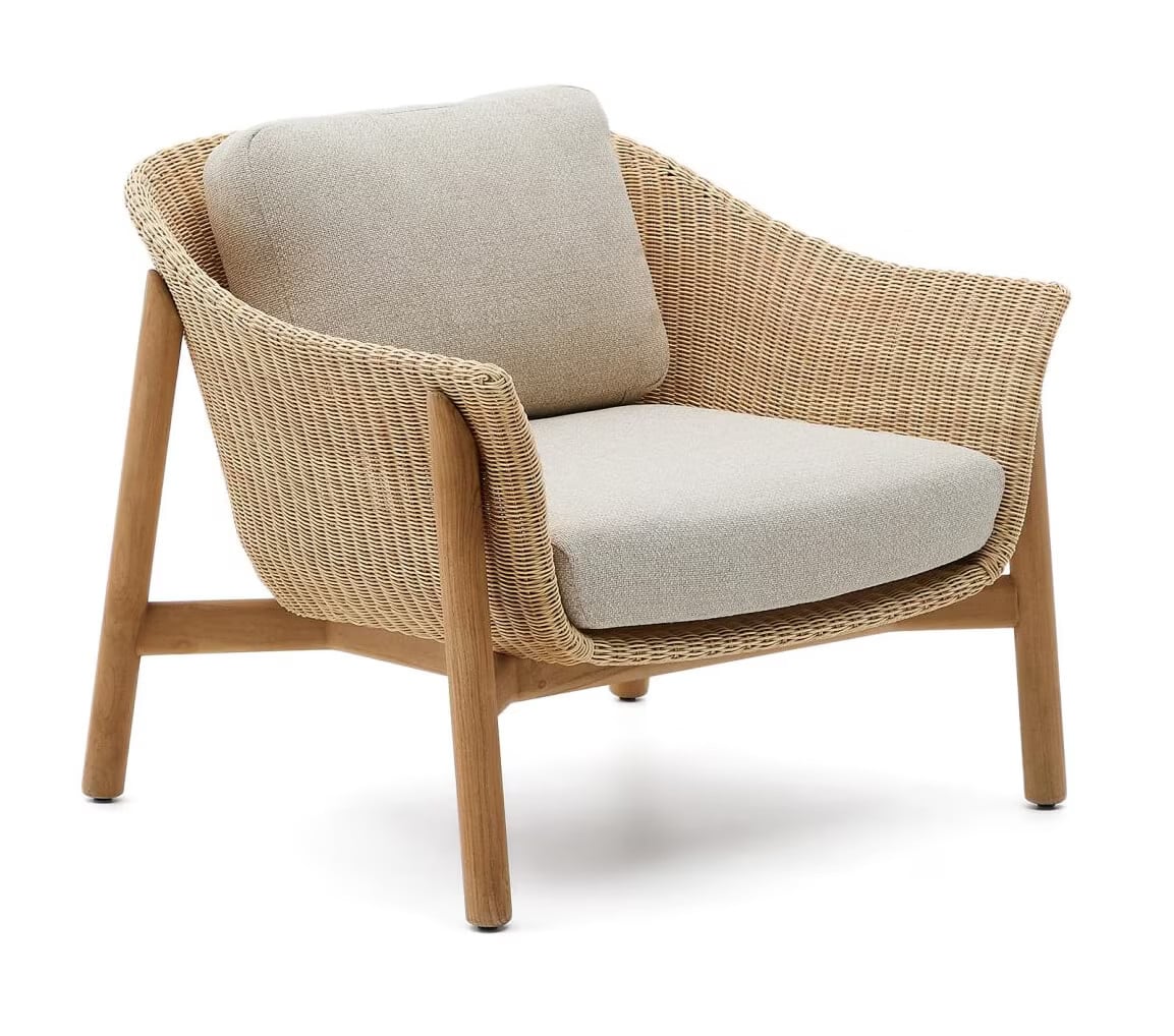 Kave Home Outdoor Fauteuil Galea Teakhout en Rattan - Bruin