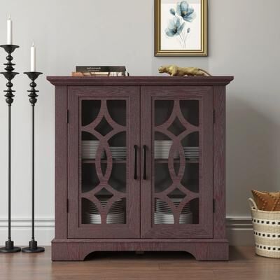 Kodotan sofa Spacious size sideboard 2 clear tempered glass doors buffet with adjustable shelf, MDF storage cabinet for dinning room