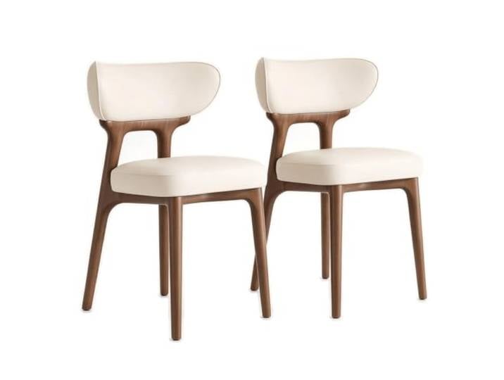 Set mit 2 Esszimmerstühlen aus Eschenholz und Mikrofaserleder Rahmen aus massivem Eschenholz, hochelastischer Schwamm, abwischbarer Lederbezug(Off-white)