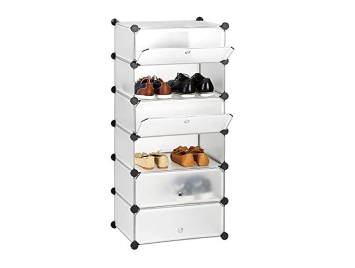 Relaxdays Meuble Chaussures fermé Rangement 6 casiers Plastique Chaussures modulable DIY HxlxP: 107x49x37 cm\, Transparent