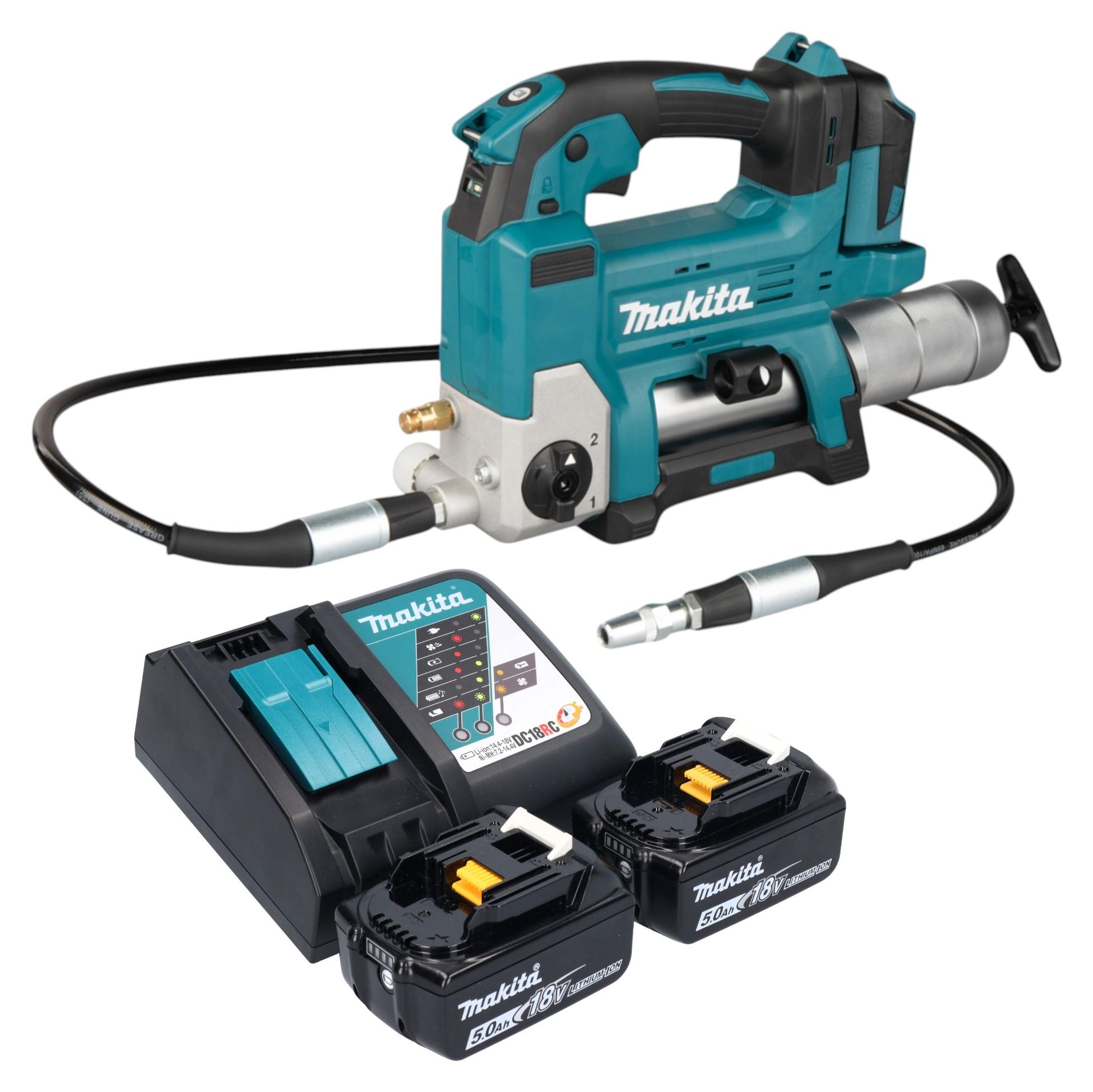 Makita DGP 180 RT Akku Fettpresse 18 V 690 bar + 2x Akku 5,0 Ah + Ladegerät