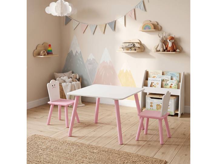 AIYAPLAY Ensemble Table 2 Chaises Bois Enfant Rose
