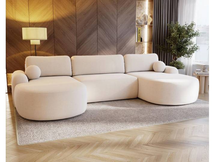 Compleo Ecksofa Design U-Form Ecksofa Bouclé, luxuriöses, runde Formen OLIO, Modern Wohnzimmer, komfortables Couch