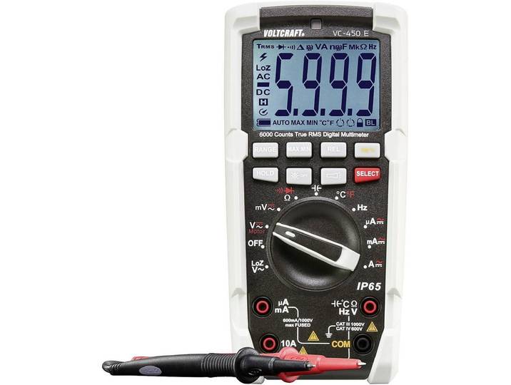 VOLTCRAFT VC-450 E Multimètre portatif numérique Protection contre les jets d'eau (IP65) CAT III 1000 V\, CAT IV 600 V Affichage (Counts) : 6000 (VC-450 E)
