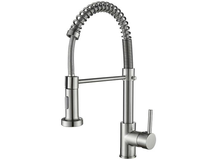 Küchenarmatur mit Feder und ausziehbarem Sprühkopf gebürstetes Nickel, Silberfarben, Metall, 21x13x42 cm, Küchen, Küchenausstattung, Küchenarmaturen