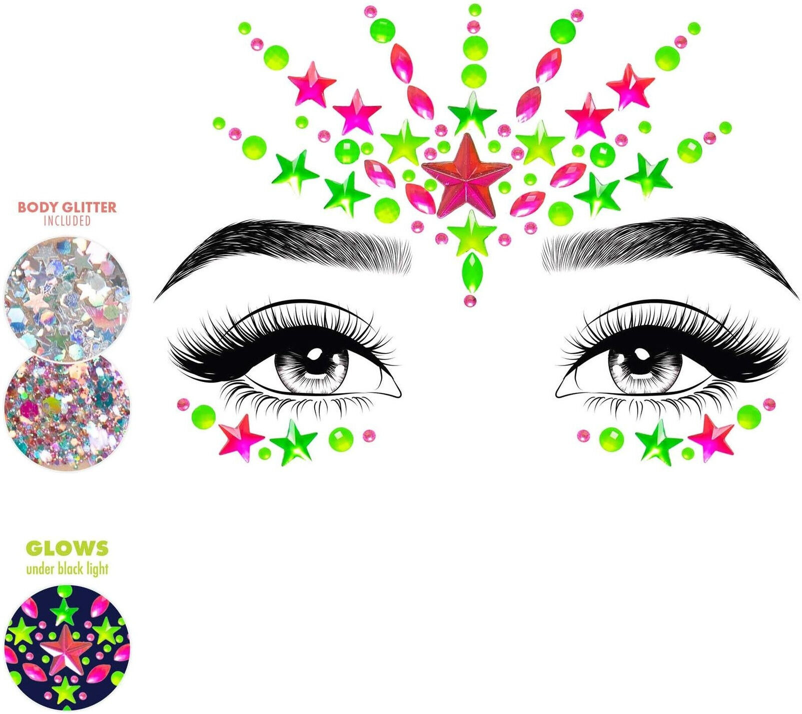Leg Avenue Autocollants de bijoux pour visage Vibe Neon avec effet lumière noire
