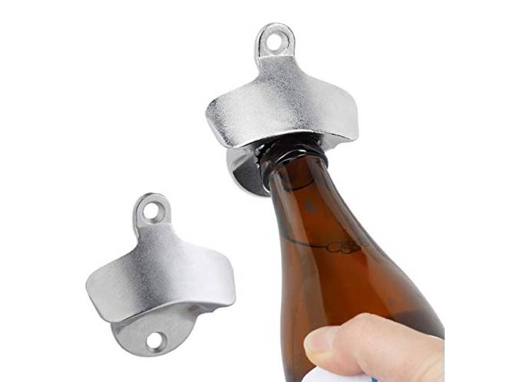 Relaxdays flesopener muur set van 2, stabiele bieropener om te monteren, ideaal in de huisbar, verzinkt, zilverkleurig
