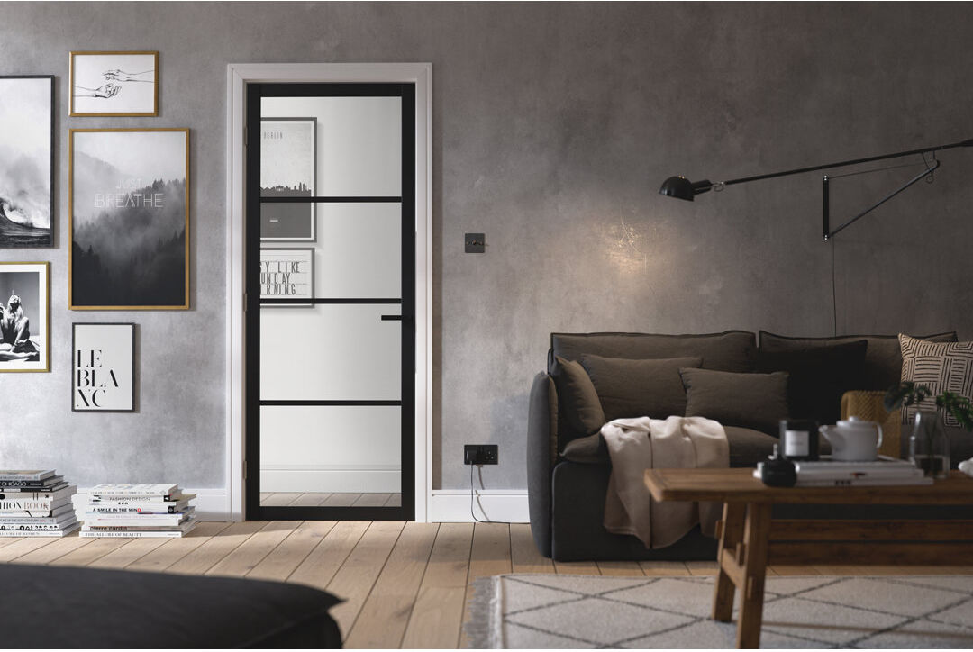 LPD Doors Soho 4L Glazed Black Internal Door Black 198cm H x 61cm W x 3.5cm D