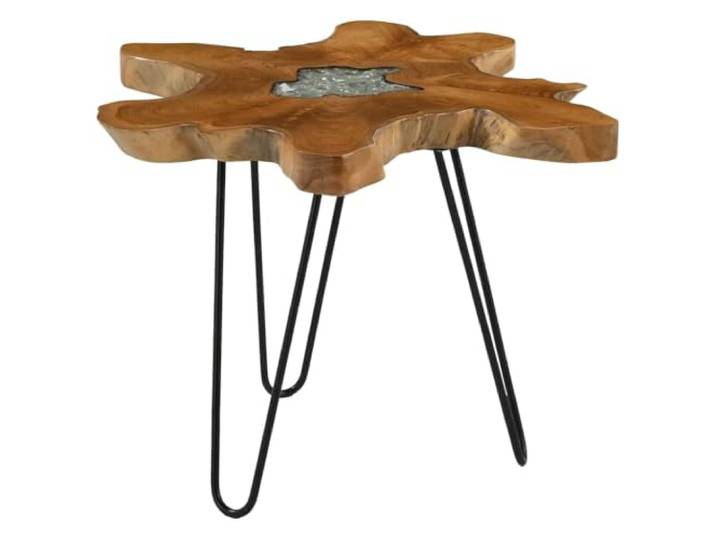 Couchtisch 70x45cm Massivholz Teak und Polyresin Klassisches Design, rustikale Knoten, Aufbewahrungsbox, Rückenlehne, Holzrahmen, für Wohnzimmer und Flur