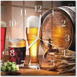 WANDUHR aus Glas 30x30 cm - Bierfass