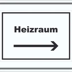 HB-Druck Heizraum Schild mit Text und Richtungspfeil rechts Heizung Wärme waagerecht A2 (420x594mm)