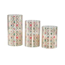 HOME STORY LED KErze  3er Set   , beige , Glas,Wachs,Kunststoff , Maße (cm): H: 15  Ø: 7.5