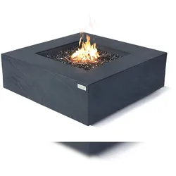 ELEMENTI Feuertisch RORAIMA Feuerstelle aus Beton - Komplett-Set, wetterbeständig, Schieferschwarz 101x101x38cm
