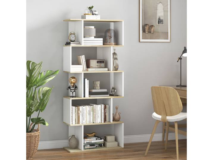 HOMCOM Bibliothèque 5 Étagères Bois Blanc Style Scandinave