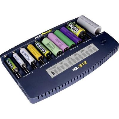 AccuPower IQ312 Rundzellen-Ladegerät NiCd, NiMH, LiIon 10340, 10350, 10440, 10500, 12500, 12650, 13500, 13650, 14500, 14650