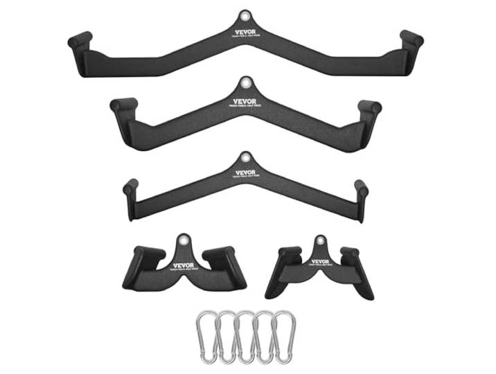 VEVOR Barre de Tirage Musculation 5PCs\, Accessoires pour Machine à Poulie en Acier Massif et Caoutchouc\, Poignée de Tirage pour Entraînement de Force du Dos Triceps\, pour Gym Domicile Salle de Sport