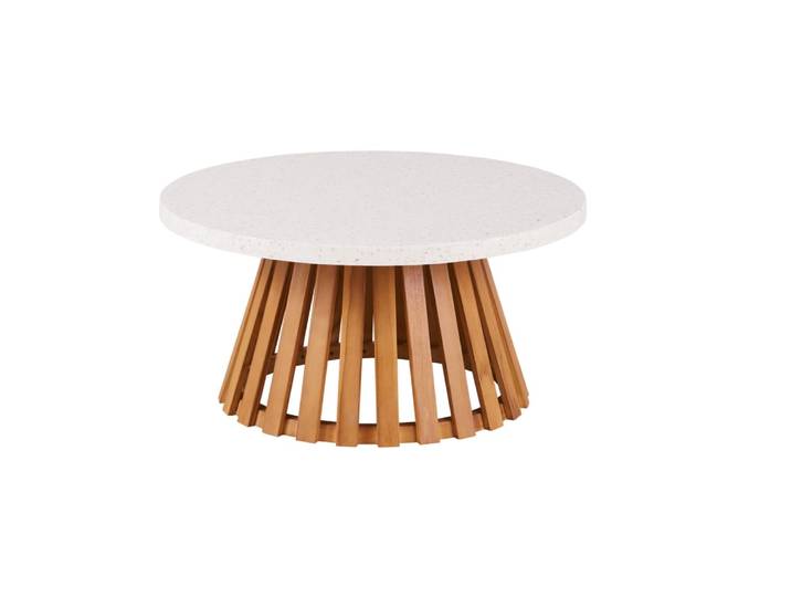 Professioneller Outdoor-Couchtisch mit Terrazzo-Effekt und Teakholz