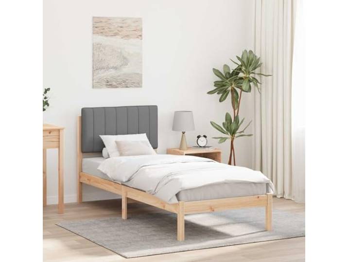Massivkiefer Leinenoptik Schaumstofffüllung Schlafzimmer Bettgestell Bettgestell 80x200 cm mit gepolstertem Kopfteil Hellgrau Massivholz Kiefer Lattenrost Ohne Boxspring Lesen Entspannen