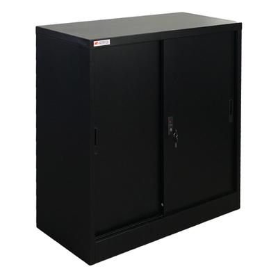 PROREGAL Aktenschrank ELEPHANT mit abschließbaren Schiebetüren 90x90x40cm 3 Ebenen Stahl mit Pulverbeschichtung Schwarz Mehrzweckschrank Büroschrank