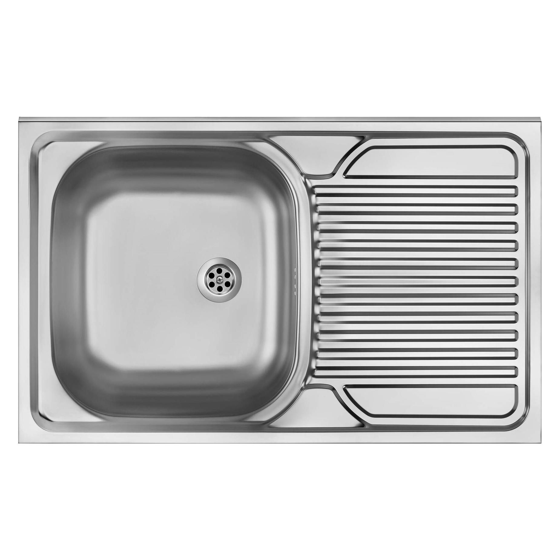 1-Becken-Spüle aus Stahl mit Abtropffläche auf der rechten Seite - Auflage (Unterbauspüle) (ZM5 311P)