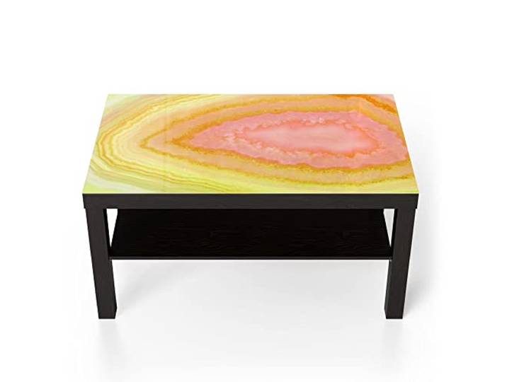 DEQORI Glastisch schwarz groß 90x50 cm Motiv Mineralien im Stein ausgefallener Beistelltisch aus Glas Hochglanz Couchtisch fürs Wohnzimmer moderner Couch Tisch mit Design