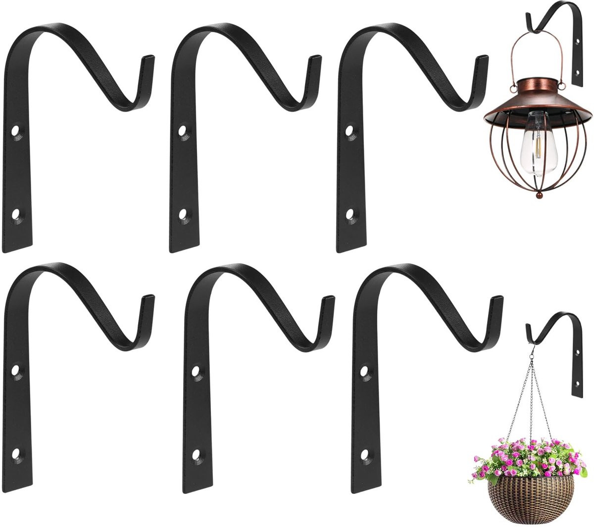 Dailygoods Set van 6 Corrosiebestendige IJzeren Wandhaak Plantenhouders in Klassiek Design