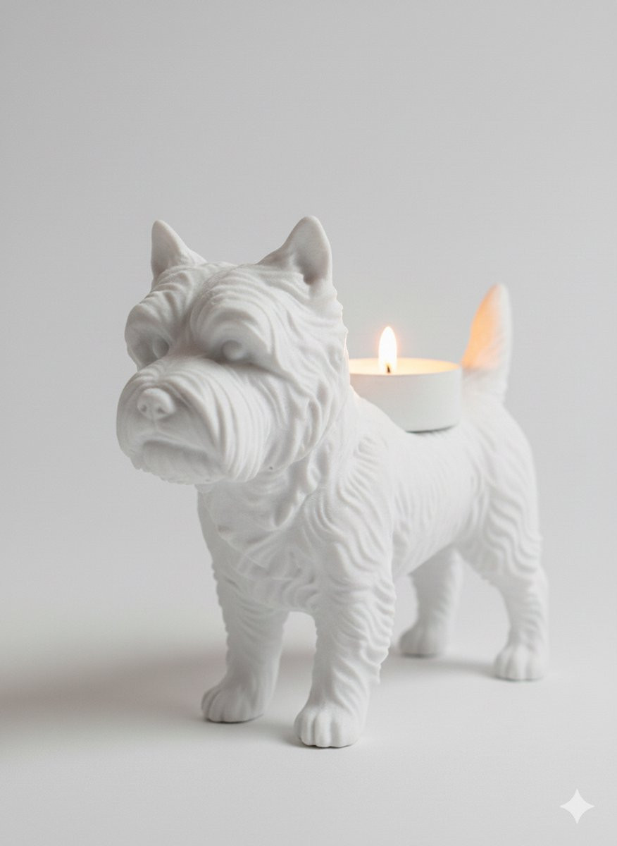 Cairn Terriër waxinelichthouder - Wit hondenbeeld voor tealights