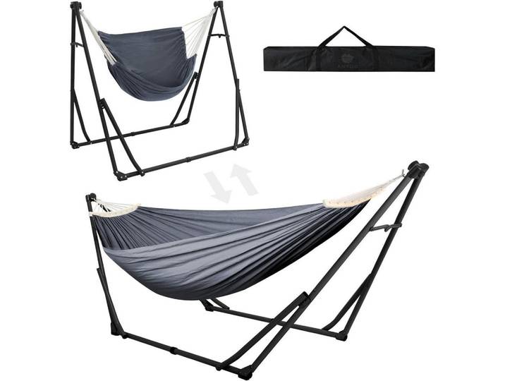 Hängematten- und Hängesessel-Gestell Set mit klappbarem Gestell Schwarz und Dunkelgrau, Grau, Metall, 81x2.5x113 cm, Gartenmöbel, Gartenschaukeln, Hängematten