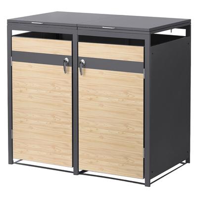 ML-Design Mülltonnenbox 2er 2 Tonnen 240L 132x80x116,3cm Anthrazit-Holzoptik, Stahl, wetterfest/abschließbar Mülltonnenverkleidung Klappdeckel/2