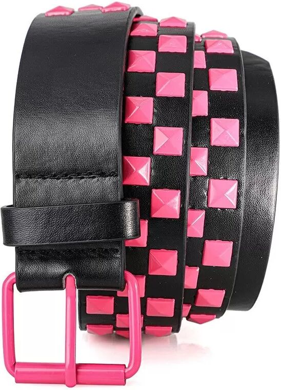 INF Damenmode Bunter quadratischer Perlen PU Ledergürtel - 110cm Stilvolle Taillenband Rosa