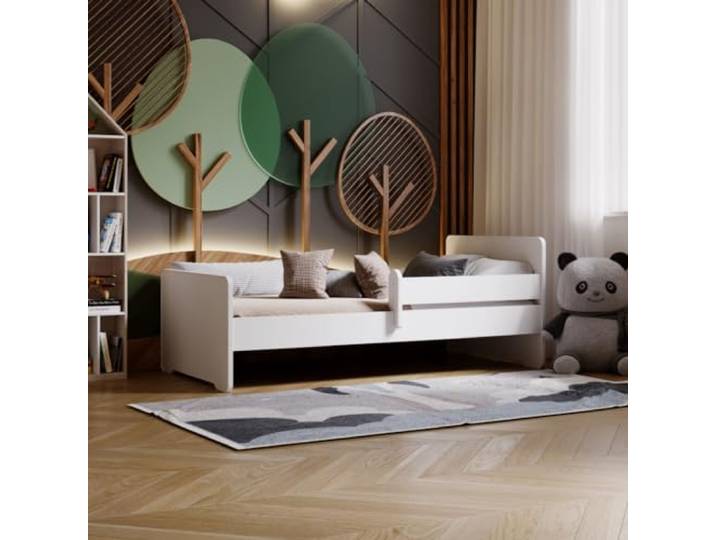 KOBI Kinderbed Max wit met railing, matras, frame 160x80 bed voor een meisje en een jongen kinderkamerset