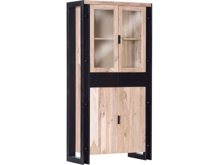 Gutmann Factory Vitrine Massivholzvitrine aus Akazie, natur, Höhe 180 cm Gestell schwaz lackiert, in Stahl-Optik