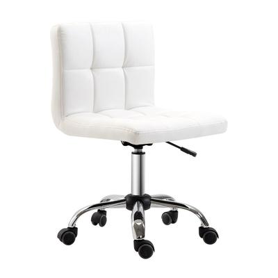 OKWISH Bürostuhl Drehstuhl ohne Armlehnen höhenverstellbar Weiß 92x46x51 cm mit Rollen, Kunstlederbezug, ergonomische Polsterung für Büro