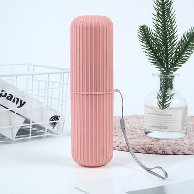 Multisell Products Hub Vertical Stripe Travel Toothbrush Box, Brushing Cup, Toothware Storage chocolate